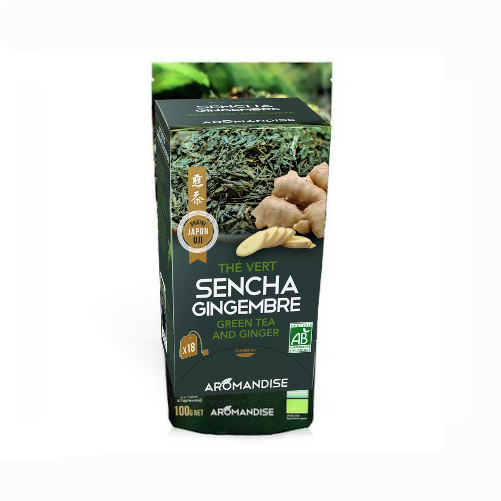 Thé vert sencha et gingembre en infusettes 36g (2gx 18 sachets)